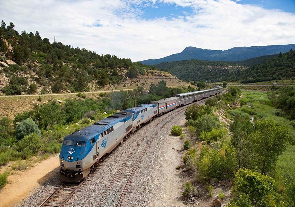 Southwest Chief train near Fishers Peak, Colorado